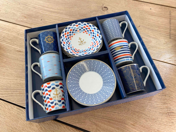 Coffee Mania "Bord de Mer" Tasse café Expresso Porcelaine Bleu X6