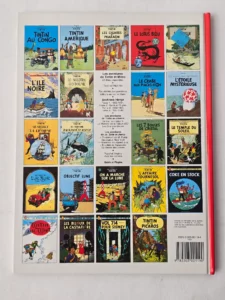 Quatrième de couverture d’une édition Casterman de Tintin présentant la grille des albums de la collection.