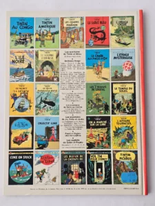 Quatrième de couverture d’une édition Casterman de Tintin présentant la grille des 22 albums, typique des années 1977–1982.