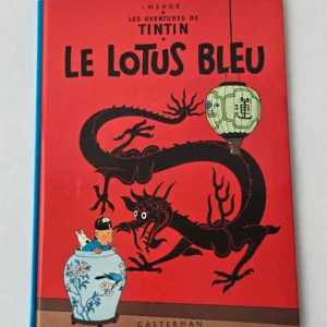 Couverture rouge Tintin Le Lotus Bleu Hergé 1984 dragon noir vase Ming Casterman