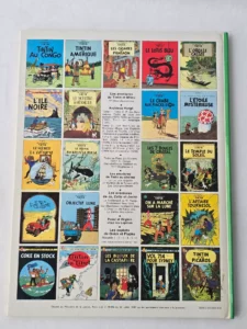 Dos vert et quatrième de couverture Tintin Le Secret de la Licorne Casterman 1982 avec mosaïque des albums