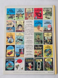 Dos jaune et quatrième de couverture Tintin Les Bijoux de la Castafiore Casterman 1982 mosaïque albums