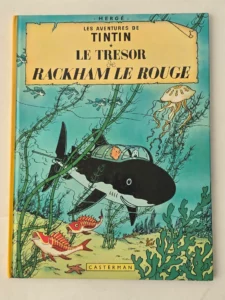 Couverture Le Trésor de Rackham le Rouge Hergé Casterman 1982 sous-marin requin Tintin