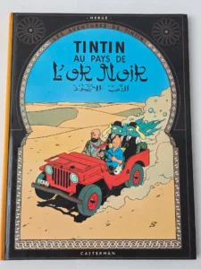 Couverture Tintin au pays de l Or noir Hergé Casterman 1983 jeep rouge désert
