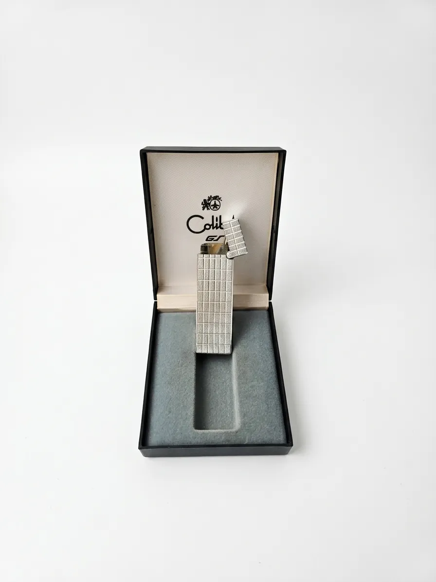 Briquet vintage Colibri GT en métal couleur argenté avec boîte d’origine – Image 2