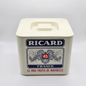 bac à glaçons Ricard blanc avec couvercle et poignée, modèle publicitaire vintage
