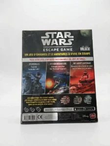 Dos de la boîte Star Wars Escape Game Unlock présentant les trois scénarios et les informations du jeu