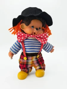Peluche Sekiguchi Kiki vintage en tenue de clown, fabrication française, années 70–80