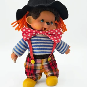 Peluche Sekiguchi Kiki vintage en tenue de clown, fabrication française, années 70–80