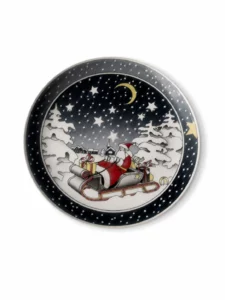 Assiette décorative de Noël Villeroy & Boch avec Père Noël sur traîneau, scène hivernale, porcelaine
