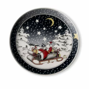 Assiette décorative de Noël Villeroy & Boch avec Père Noël sur traîneau, scène hivernale, porcelaine