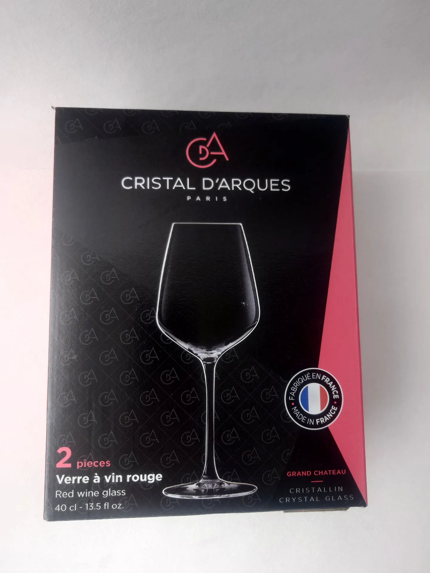 Boîte de 2 verres à vin rouge Cristal d’Arques Grand Château 40 cl, fabrication française.
