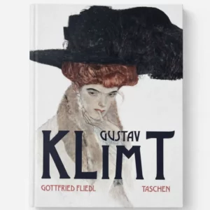 Couverture du livre d’art Gustav Klimt de Gottfried Fliedl, édition Taschen, avec portrait de femme au chapeau noir.
