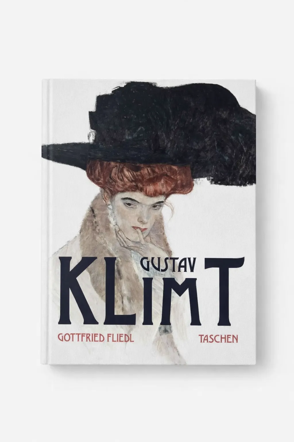 Couverture du livre d’art Gustav Klimt de Gottfried Fliedl, édition Taschen, avec portrait de femme au chapeau noir.