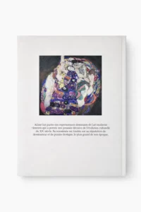 Quatrième de couverture du livre Gustav Klimt de Gottfried Fliedl, avec reproduction d’une œuvre de Klimt et texte de présentation en français.