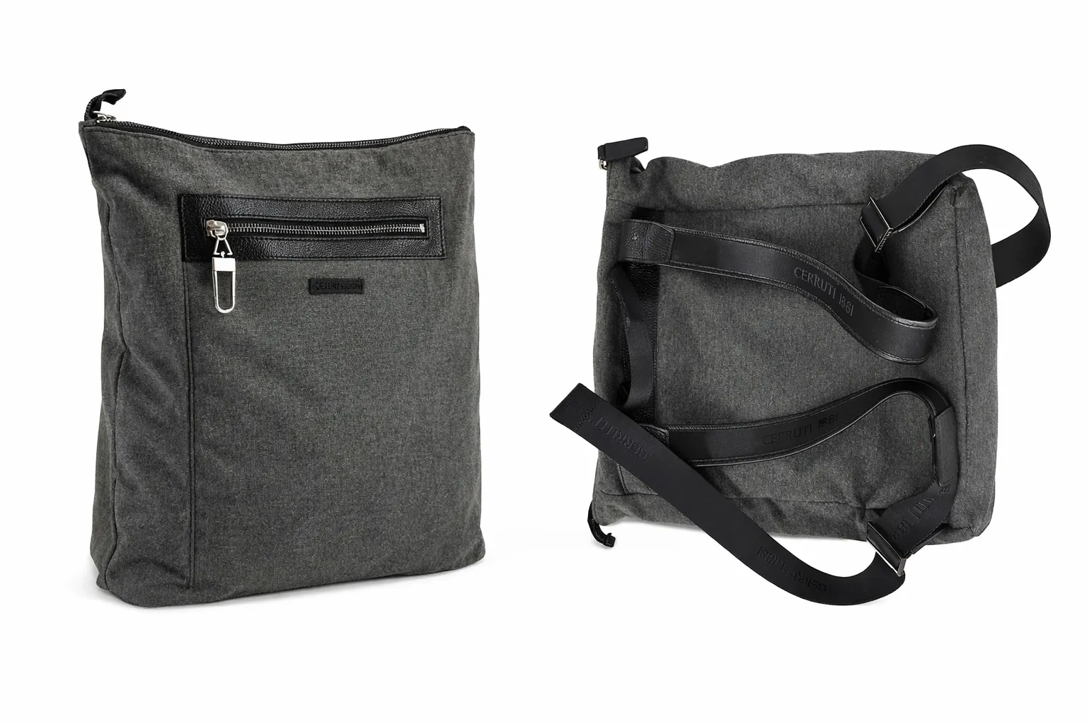 Sac à dos Cerruti 1881 gris anthracite Made in Italy, vue de face et de dos