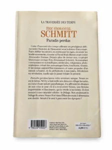 Quatrième de couverture du livre Paradis perdus présentant le résumé du premier tome de La Traversée des Temps.