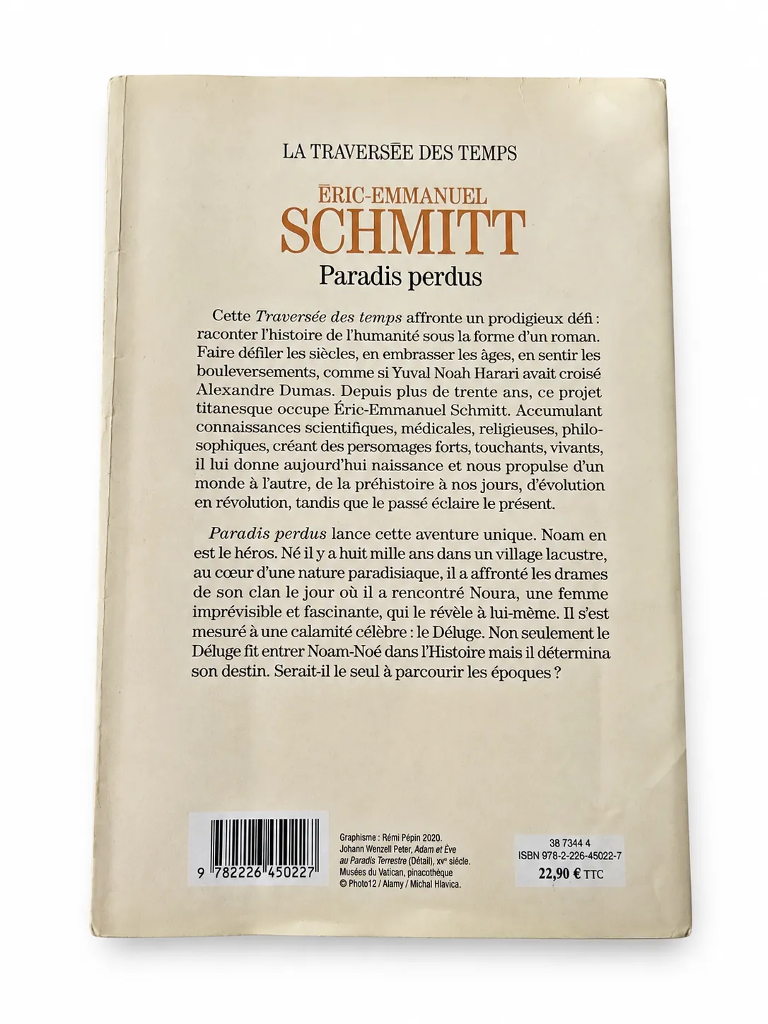 Quatrième de couverture du livre Paradis perdus présentant le résumé du premier tome de La Traversée des Temps.