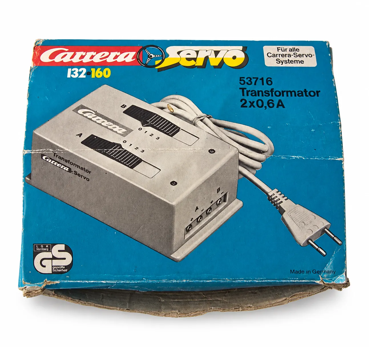 Boîte d'origine du transformateur Carrera Servo 53716 pour circuits automobiles miniatures Servo 132 et Servo 160.